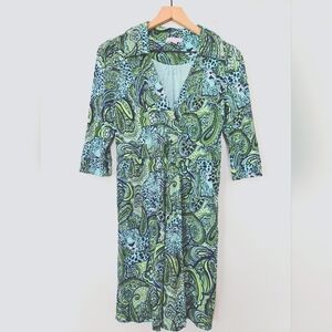 Lilly Pulitzer 100% Silk Blayney green blue pockets Dress Size  4
